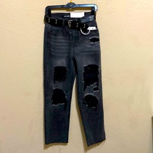 Blue Savvy Black Jeans High Rise With belt Straight Leg Size 5/27